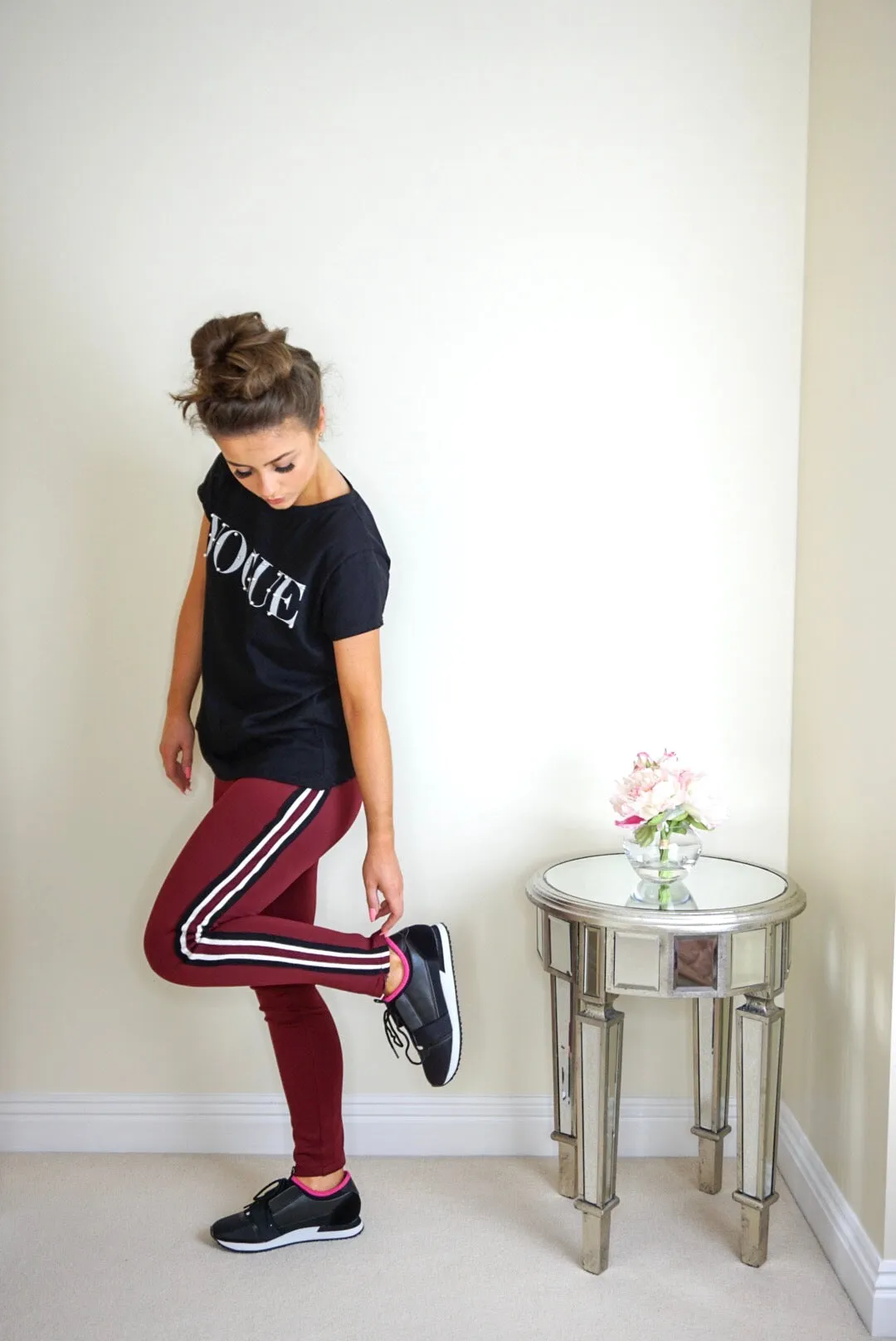 Wine Red Striped Trousers