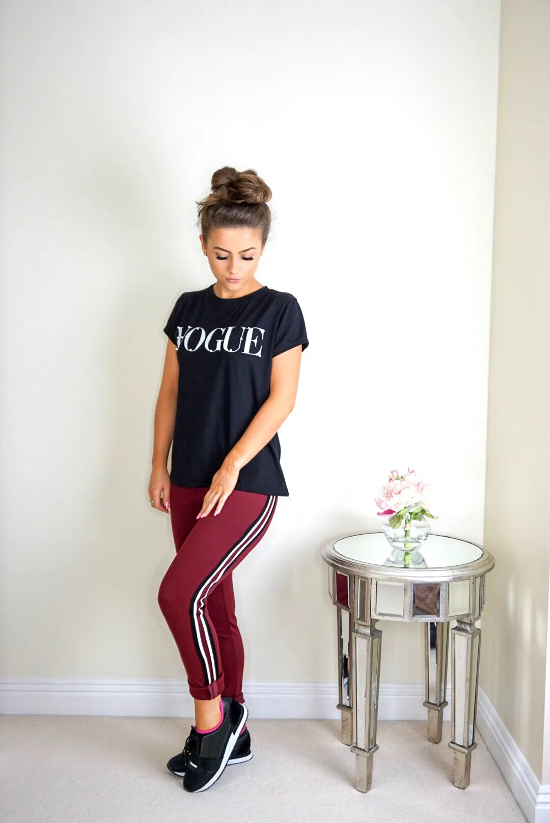 Wine Red Striped Trousers