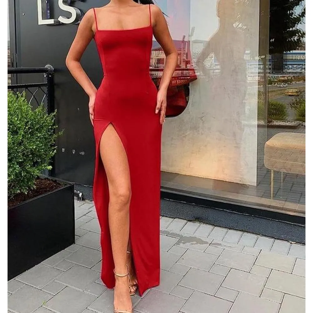 Women Elegant Sleeveless Slit Maxi Dress