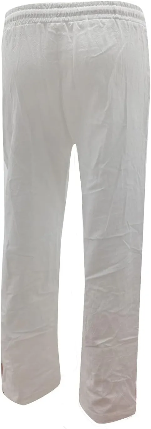 Women Linen Pants Straight Leg Drawstring Elastic High Waist Loose Comfy Trousers with Pockets