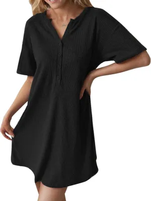 Women Summer Dress Casual Short Sleeve T Shirt Dreses 2024 Flowy Beach V Neck Sundresses with Pockets