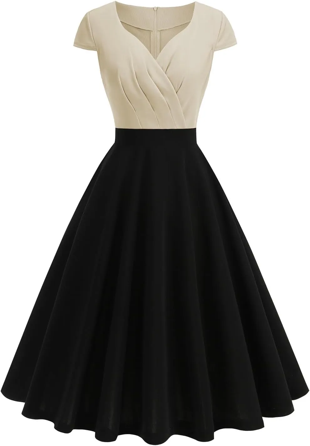 Women's Cap Sleeve Swing A Line Vintage 1950s Cocktail Dress Retro Midi Pleated Dresses 60s Elegant Evening Prom Gowns