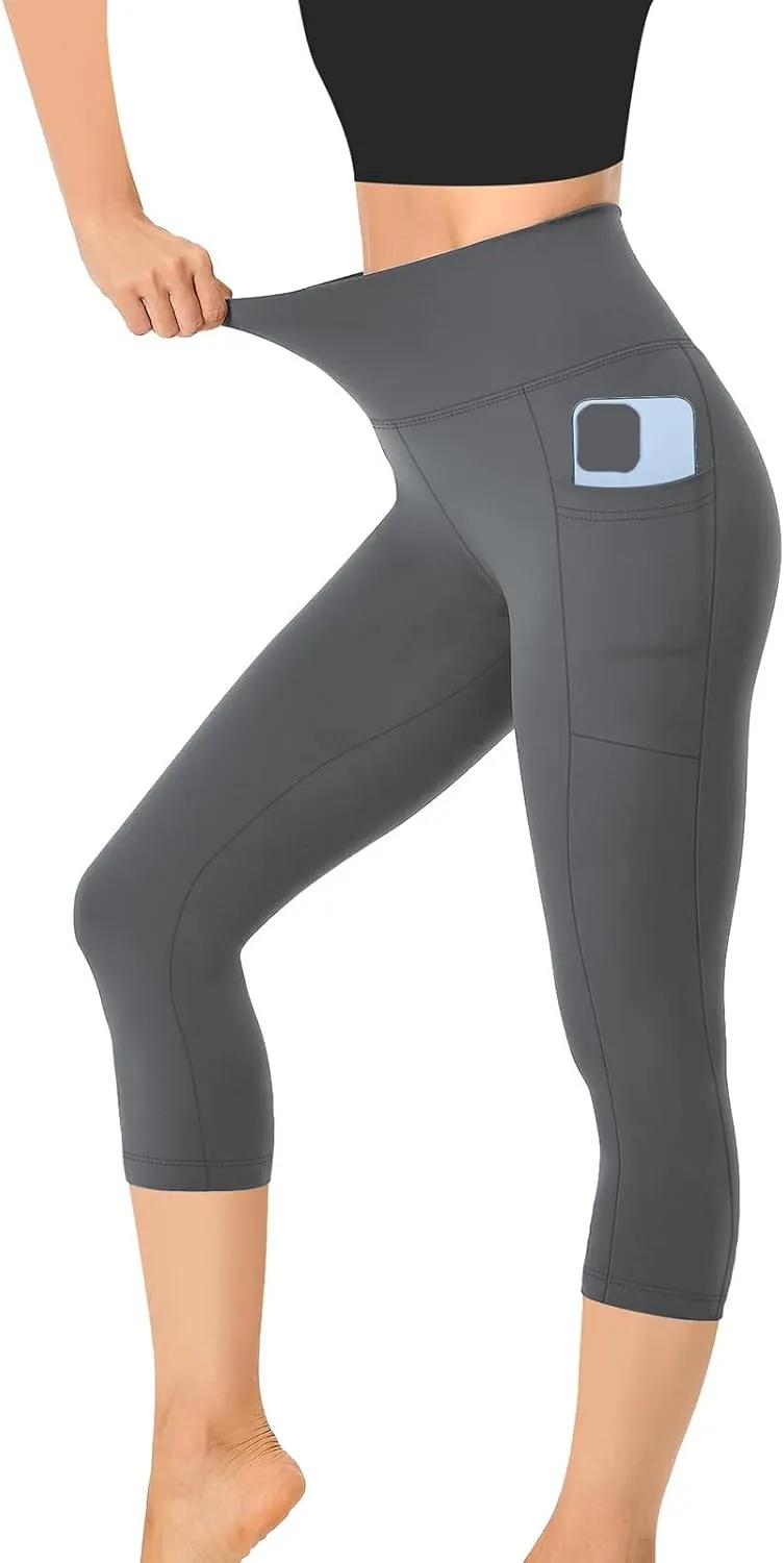 Women's Cropped Trousers Ladies 3/4 Cropped Pants Ladies High Waist Leggings Stretch Fit Yoga Pant Summer