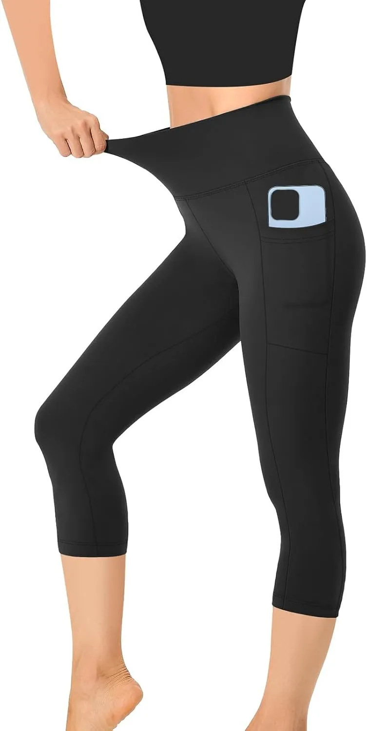 Women's Cropped Trousers Ladies 3/4 Cropped Pants Ladies High Waist Leggings Stretch Fit Yoga Pant Summer