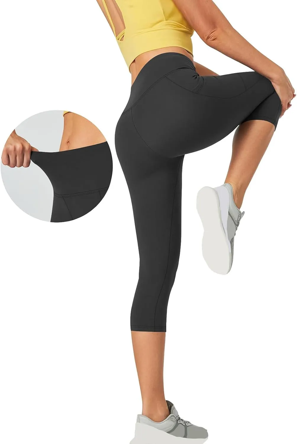 Women's Cropped Trousers Ladies 3/4 Cropped Pants Ladies High Waist Leggings Stretch Fit Yoga Pant Summer