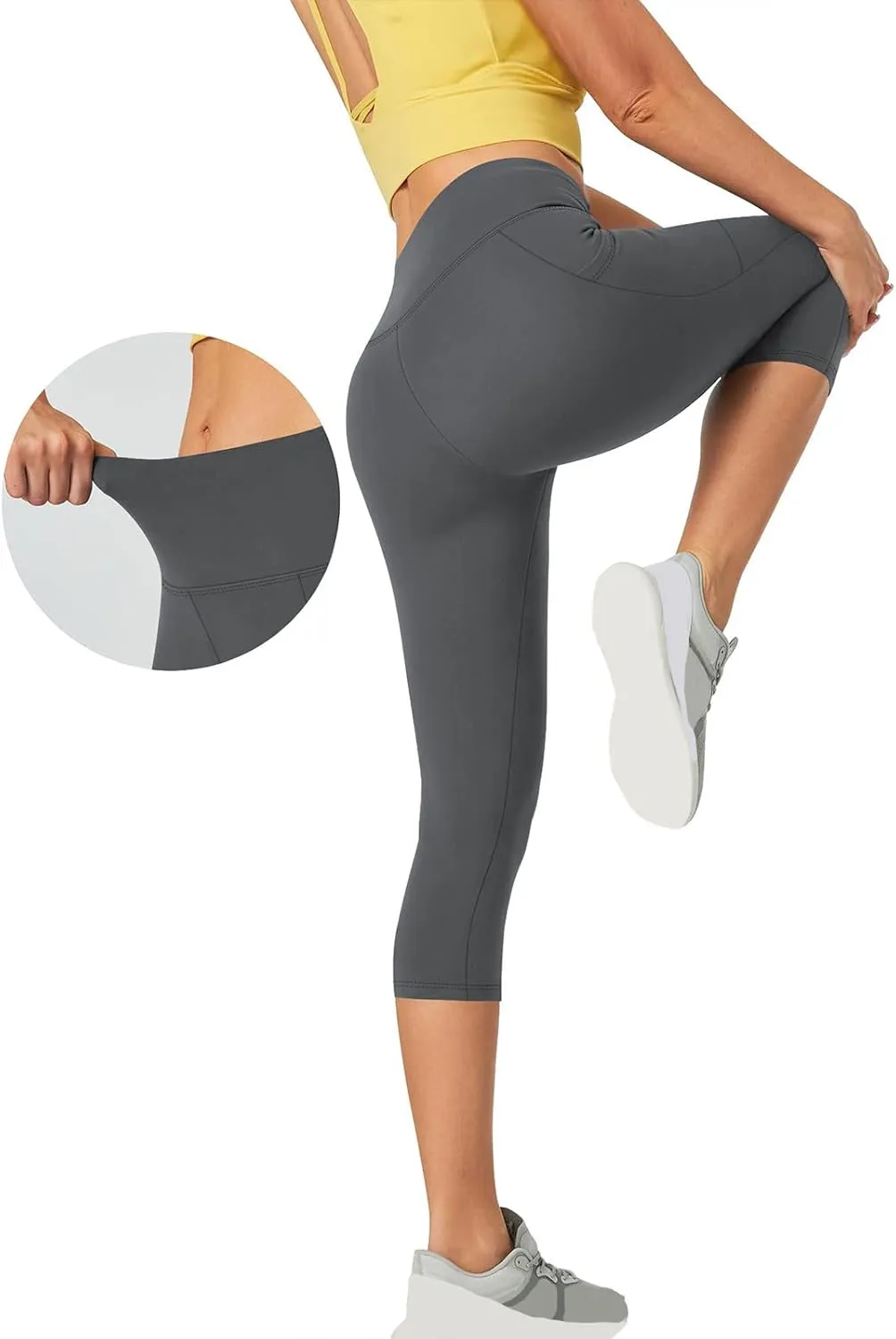 Women's Cropped Trousers Ladies 3/4 Cropped Pants Ladies High Waist Leggings Stretch Fit Yoga Pant Summer