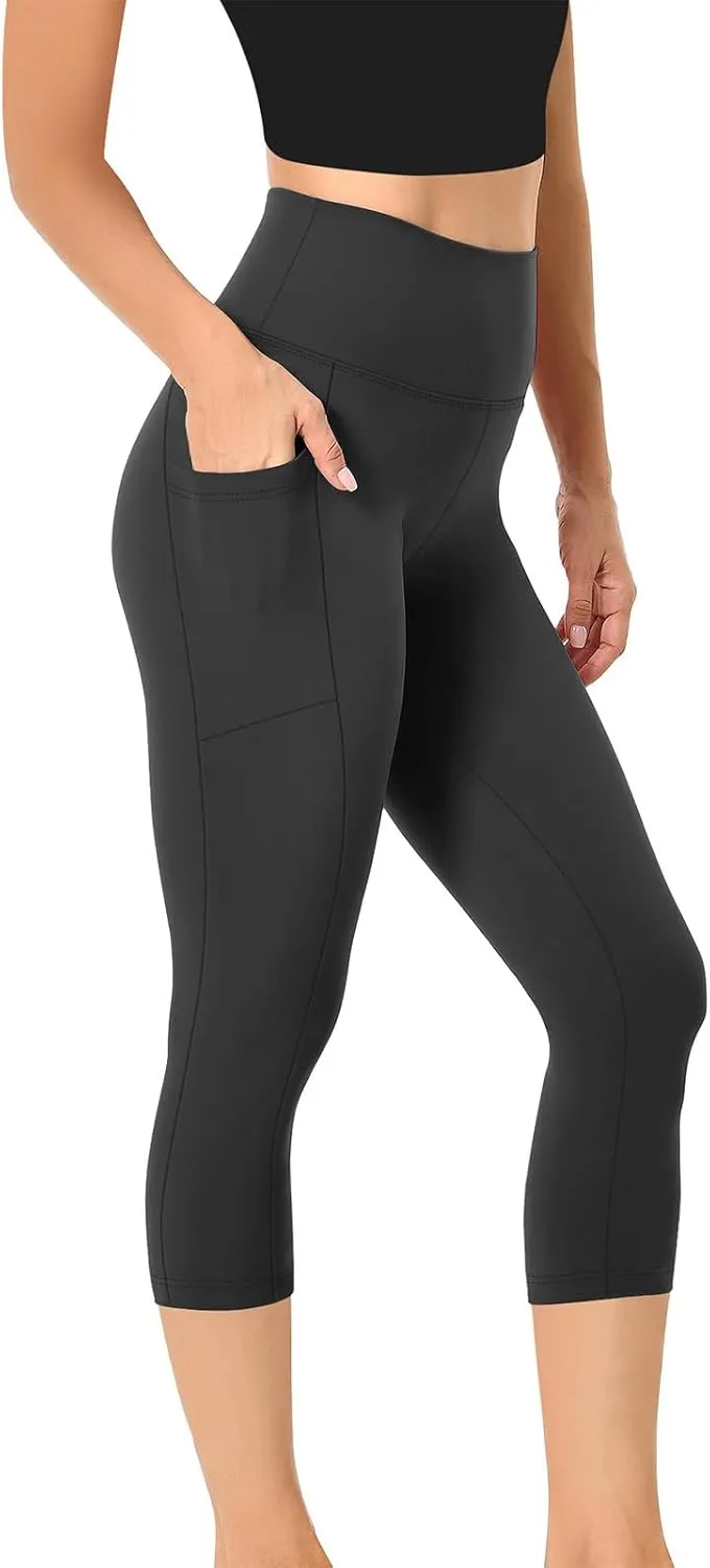 Women's Cropped Trousers Ladies 3/4 Cropped Pants Ladies High Waist Leggings Stretch Fit Yoga Pant Summer