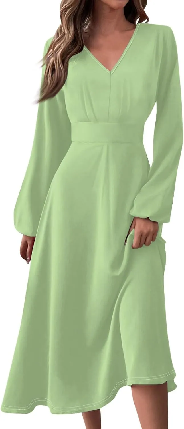 Womens Fall/Winter Dresses Long Sleeve V Neck Dresses Elegant Dresses Trendy Printed Dresses Dresses for Women