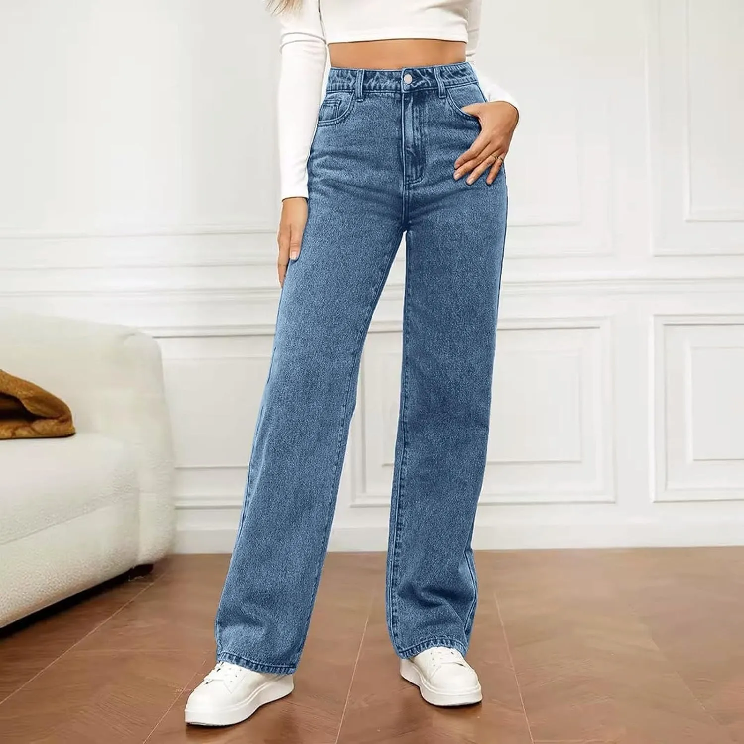 Women's High Waisted Straight Leg Jeans Trendy 2025 Casual Soft Loose Boyfriend Denim Pants with Pockets