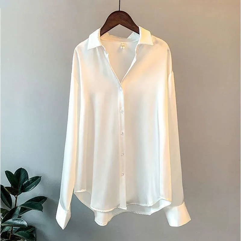 Women's Long-sleeved Satin Shirt - GlamzLife