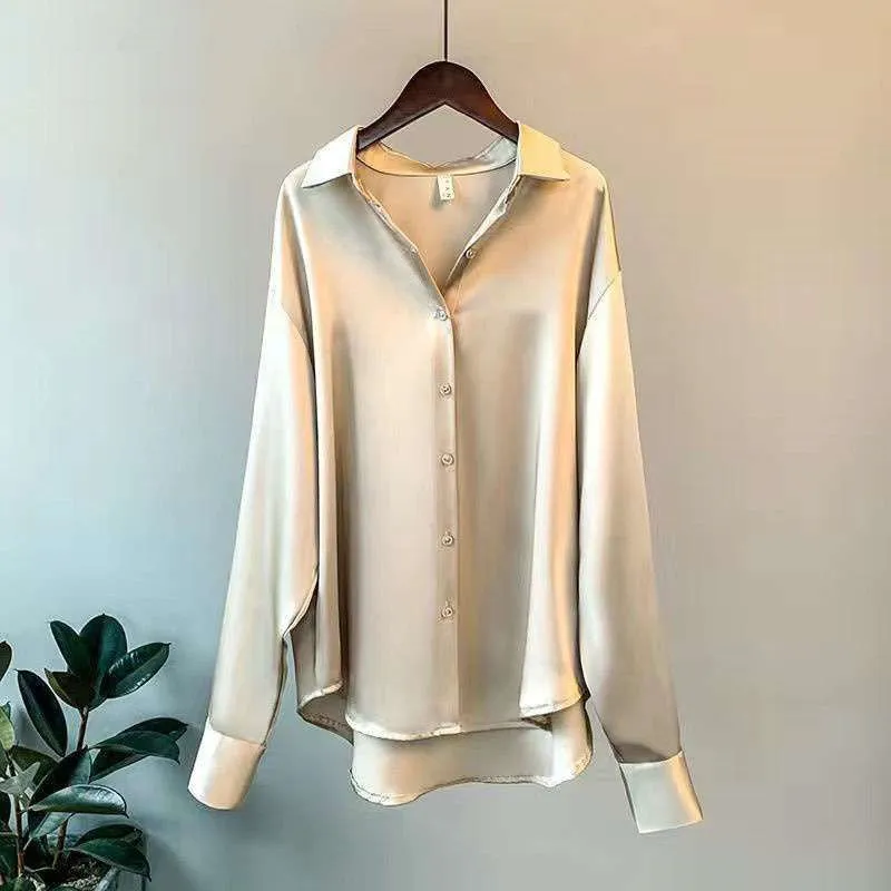 Women's Long-sleeved Satin Shirt - GlamzLife