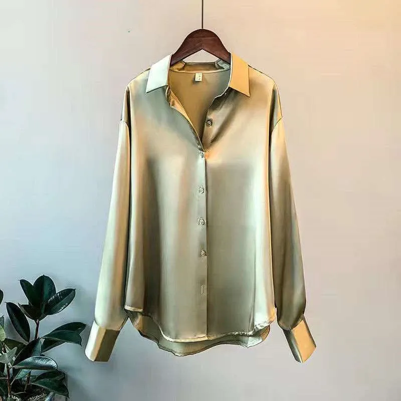 Women's Long-sleeved Satin Shirt - GlamzLife