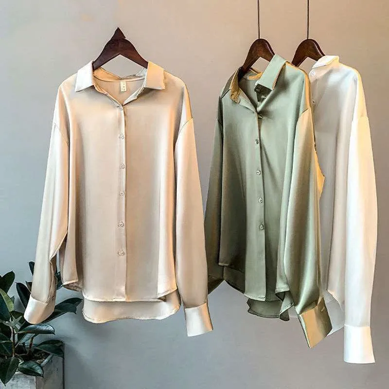 Women's Long-sleeved Satin Shirt - GlamzLife