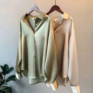 Women's Long-sleeved Satin Shirt - GlamzLife