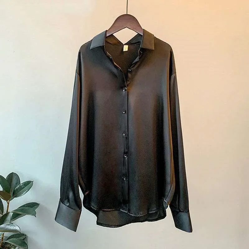 Women's Long-sleeved Satin Shirt - GlamzLife