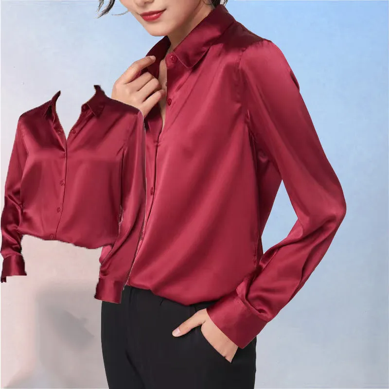 Women's Long-sleeved Satin Shirt - GlamzLife