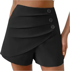 Women's Pleated Skirts Shorts Classic Slim Fit Side Button High Waisted Athletic Shorts Trendy Casual Tennis Shirts
