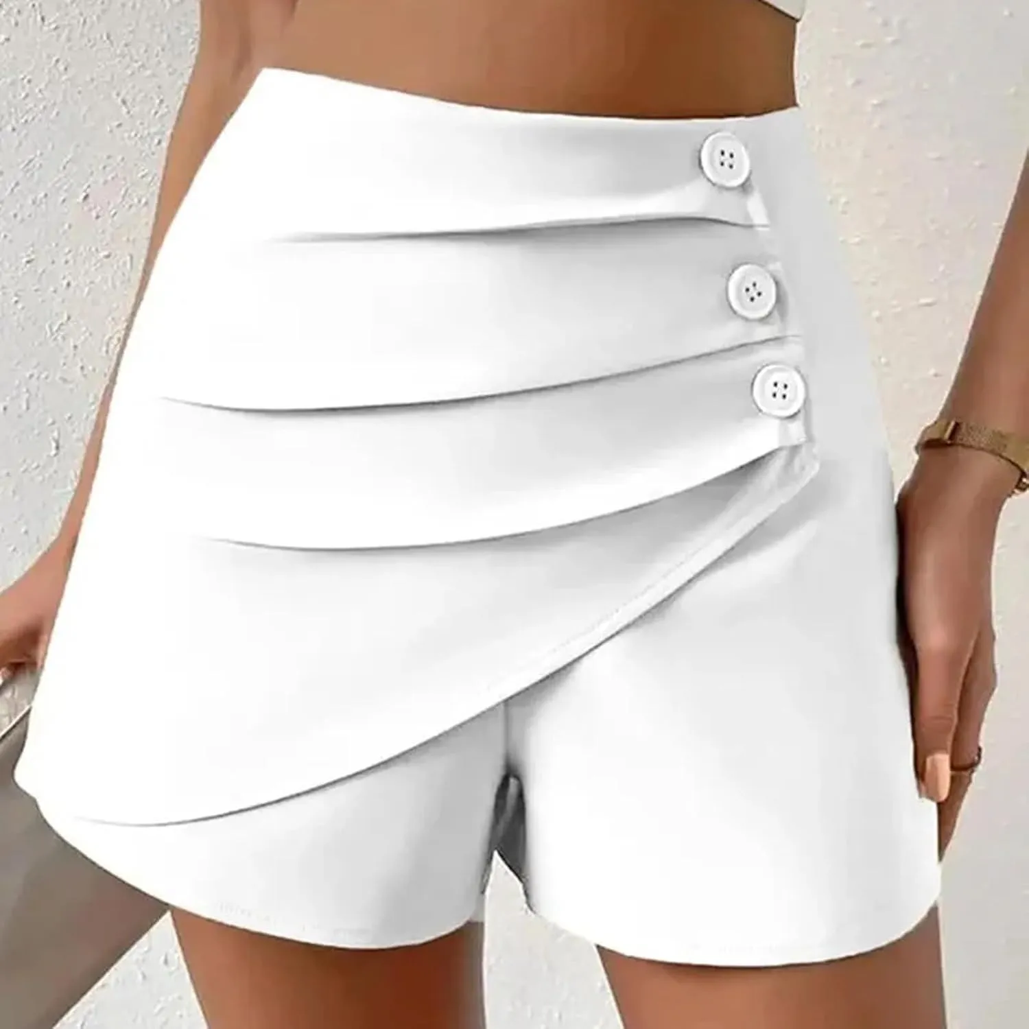 Women's Pleated Skirts Shorts Classic Slim Fit Side Button High Waisted Athletic Shorts Trendy Casual Tennis Shirts