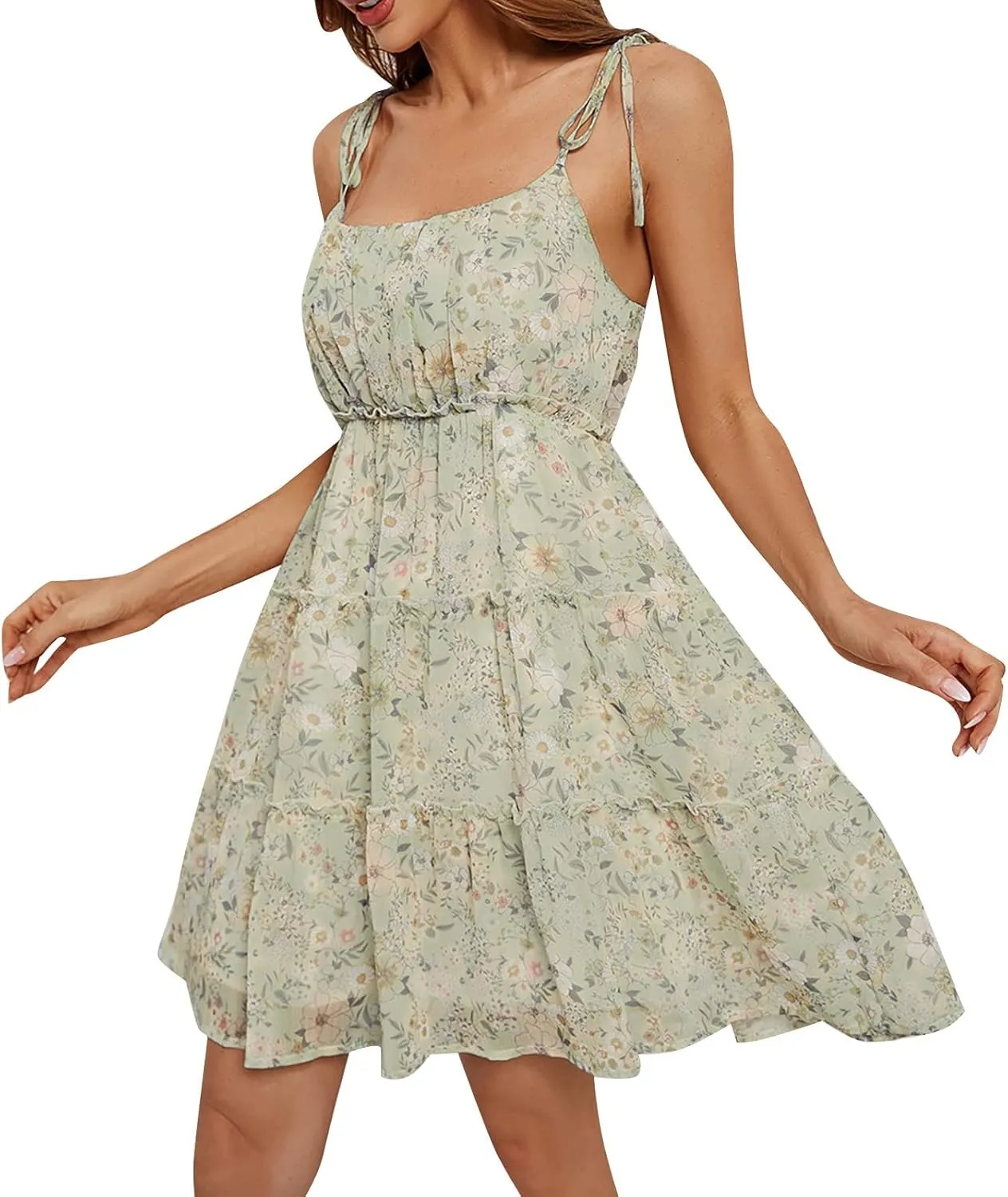 Women's Sexy Sleeveless Dress Tassel Sequin Dress Mini Dress Ruffle Hem Halter Neck Tiered Hem Green