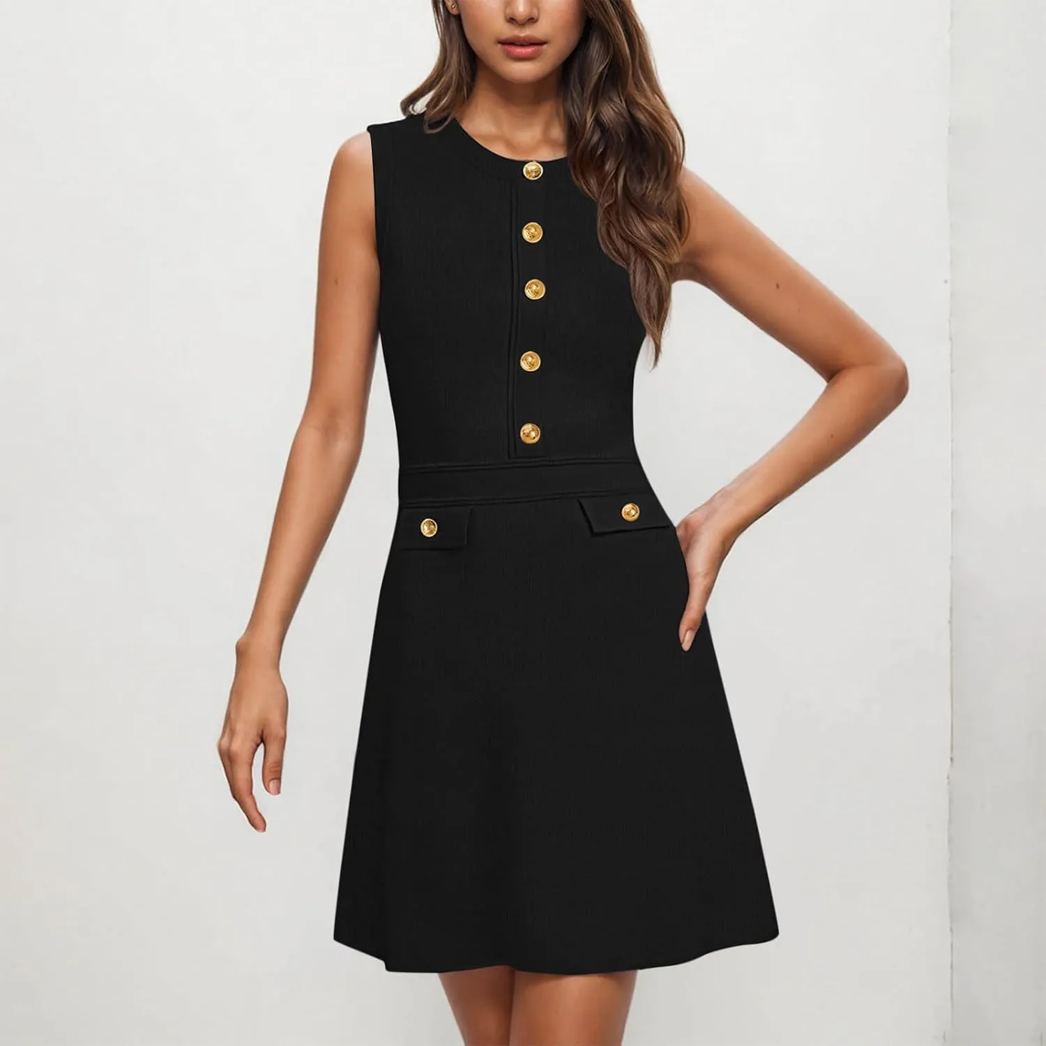 Women's Sleeveless A-Line Dress 2025 Summer Button Elegant Mini Dresses Slim Wear to Work Business Office Dress