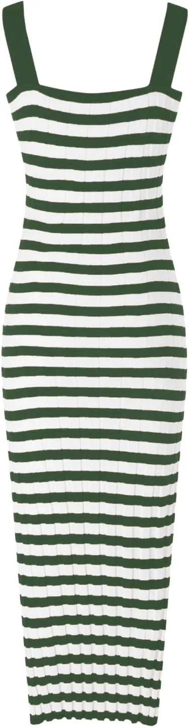 Women's Summer Dress Sleeveless Spaghetti Strap Striped Maxi Dress Casual Party Dresses Beach Long Dress