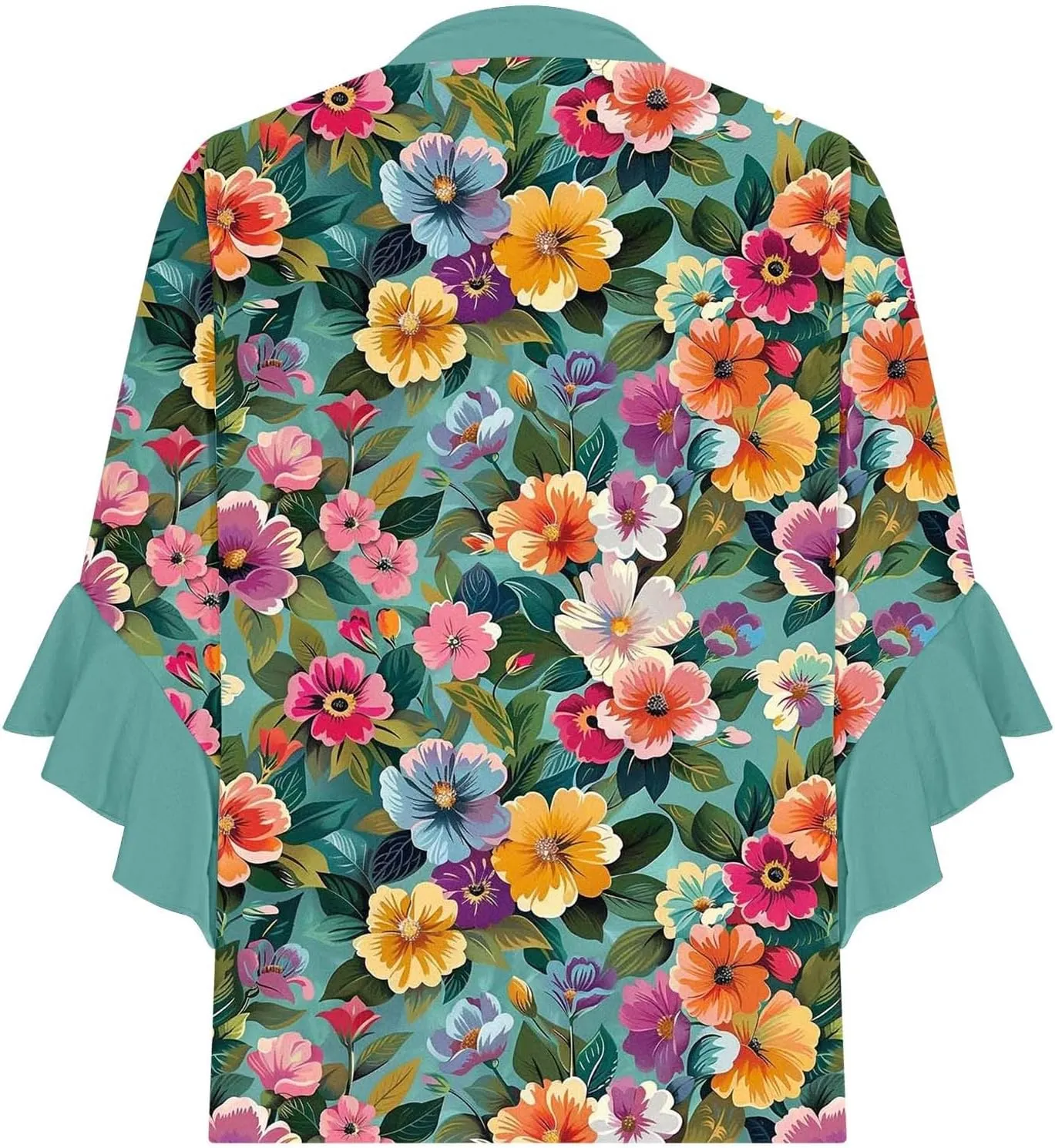 Womens Tops 3/4 Length Sleeves Floral Shirts Flowy Ruffle Sleeve Tops Half Button Down Shirt Summer V Neck Blouse