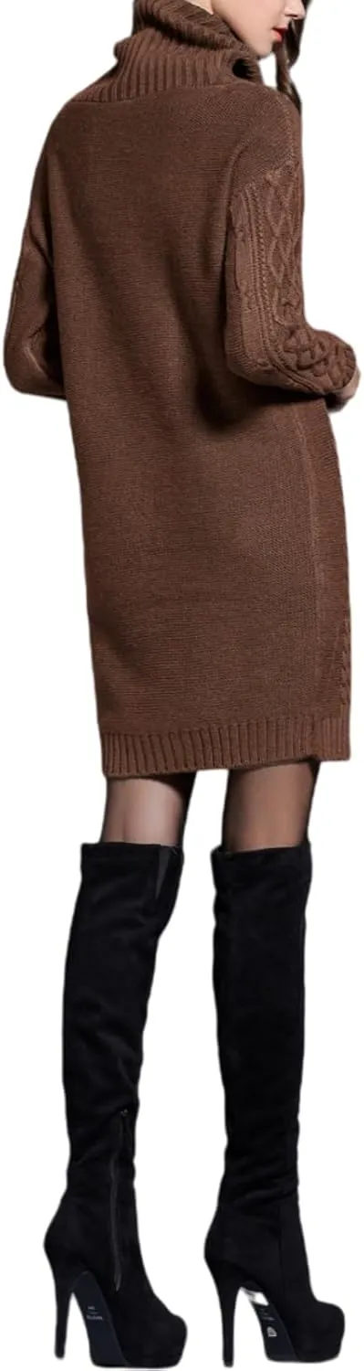 Women's Turtleneck Cable Knit Sweater Dress Long Sleeve Mini Dress Casual Fall & Winter Dress 2025