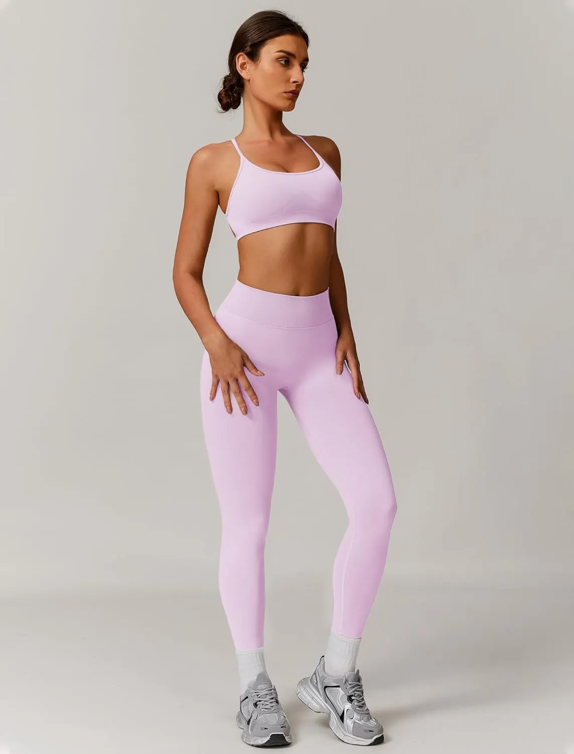 Womens Workout Sets Criss Cross Open Sports Bras and High Waist Leggings Sets Pilates 2 Piece Outfits for Women
