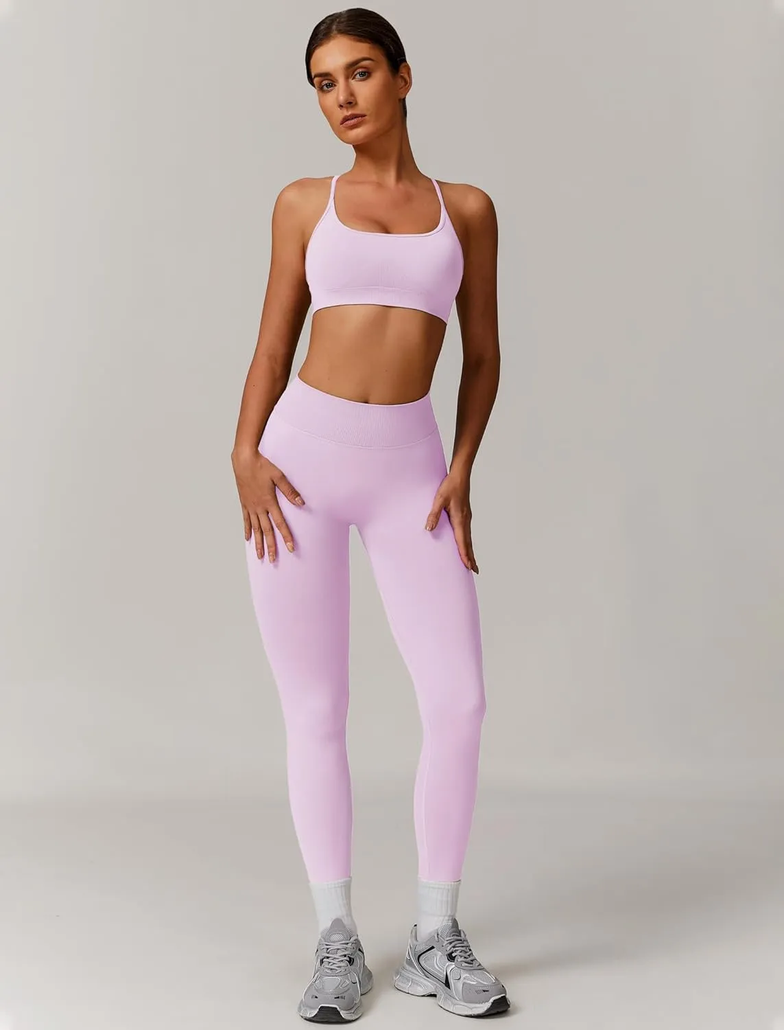 Womens Workout Sets Criss Cross Open Sports Bras and High Waist Leggings Sets Pilates 2 Piece Outfits for Women