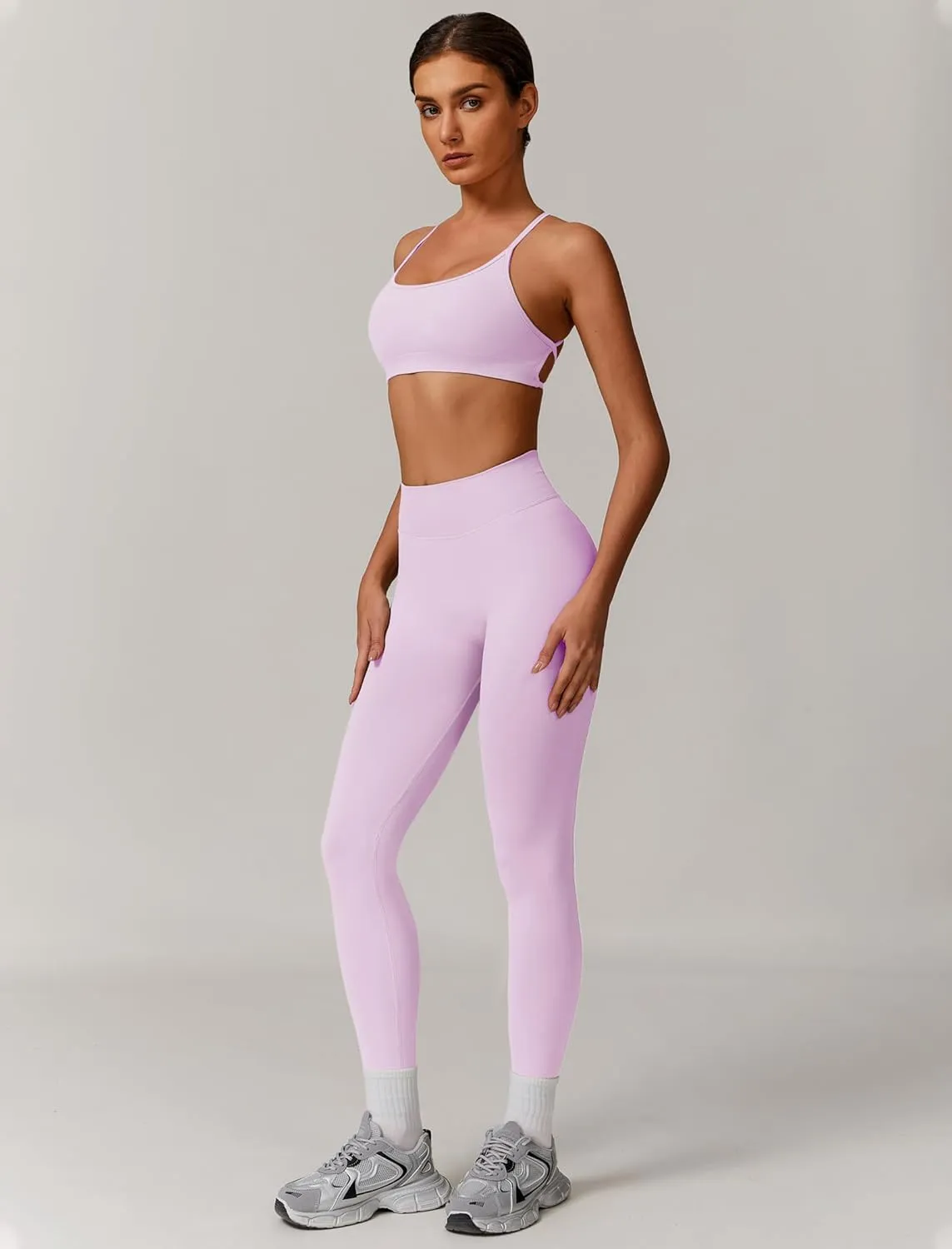 Womens Workout Sets Criss Cross Open Sports Bras and High Waist Leggings Sets Pilates 2 Piece Outfits for Women