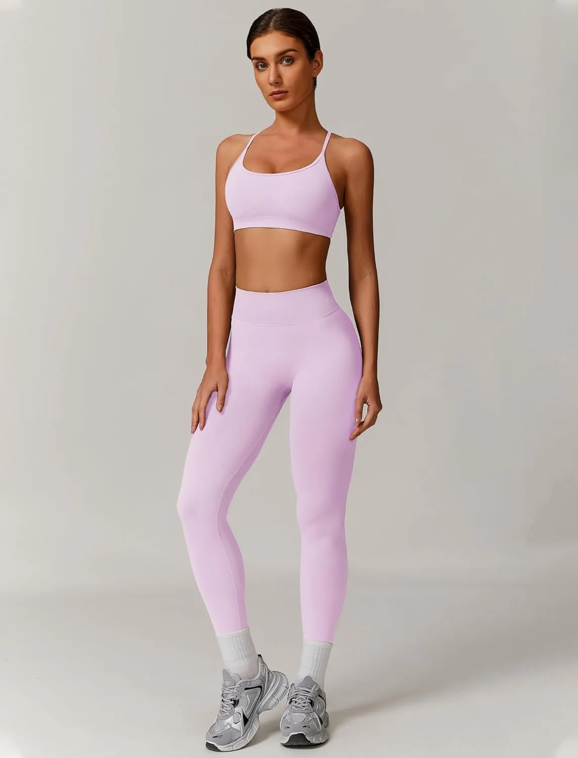 Womens Workout Sets Criss Cross Open Sports Bras and High Waist Leggings Sets Pilates 2 Piece Outfits for Women