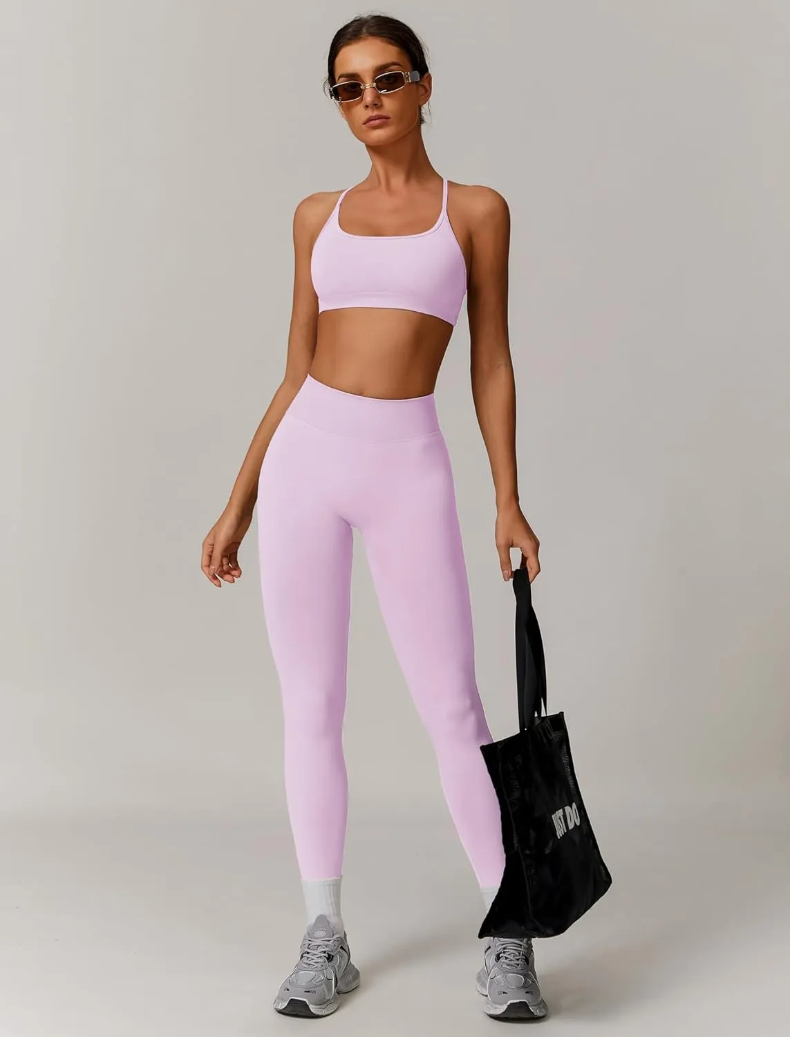 Womens Workout Sets Criss Cross Open Sports Bras and High Waist Leggings Sets Pilates 2 Piece Outfits for Women