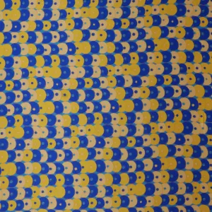 Yellow and Blue Balls Printed Silk Charmeuse Fabric
